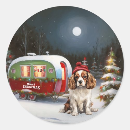 Cavalier King Charles Spaniel Caravan Christmas  Classic Round Sticker