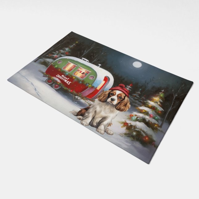 Cavalier King Charles Spaniel Caravan Christmas  Doormat (Angled)
