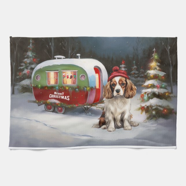 Cavalier King Charles Spaniel Caravan Christmas  Kitchen Towel (Horizontal)