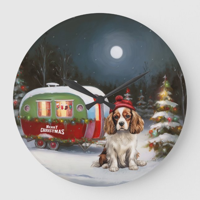Cavalier King Charles Spaniel Caravan Christmas  Large Clock (Front)