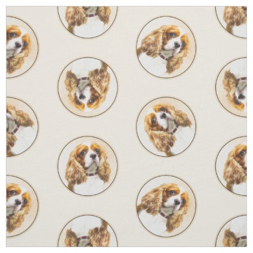 Cavalier King Charles Spaniel Cav Dog Art Painting Fabric