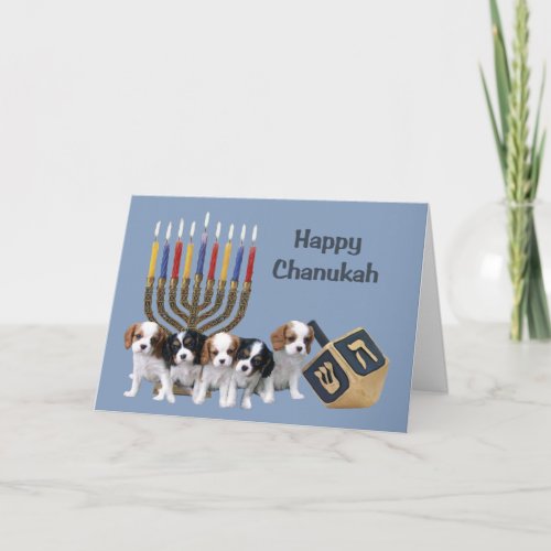 Cavalier King Charles Spaniel Chanukah Card Menora