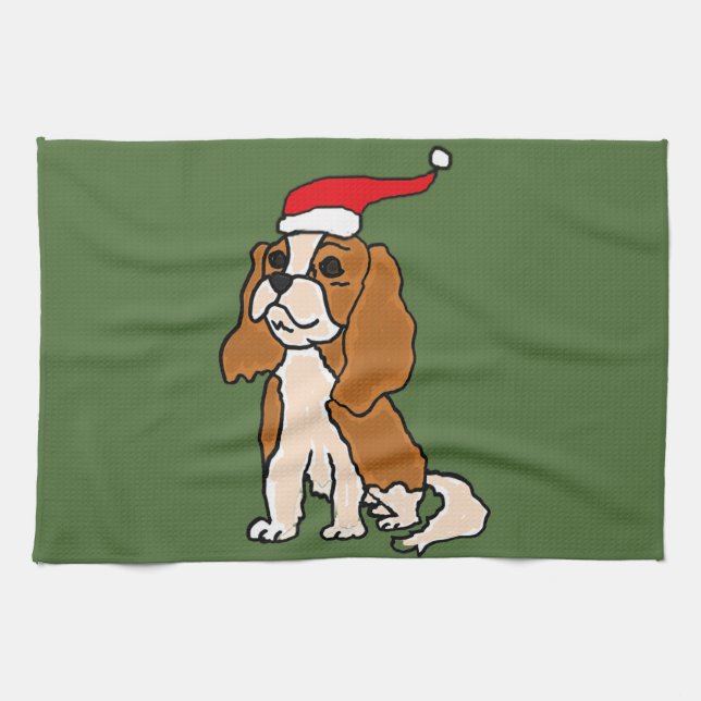 Cavalier King Charles Spaniel Christmas Art Kitchen Towel (Horizontal)