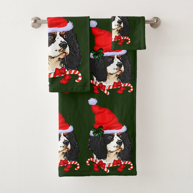 Cavalier King Charles Spaniel Christmas Bath Towel Set (Insitu)