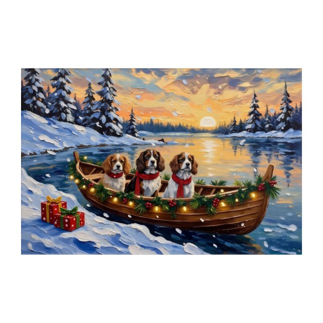 Cavalier King Charles Spaniel Christmas Boat Acrylic Print (Front)