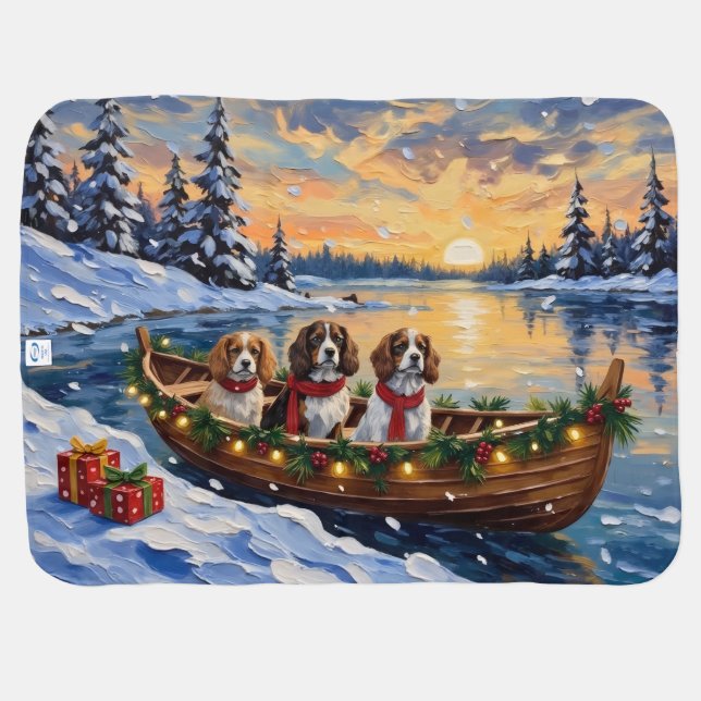Cavalier King Charles Spaniel Christmas Boat Baby Blanket (Back Horizontal)