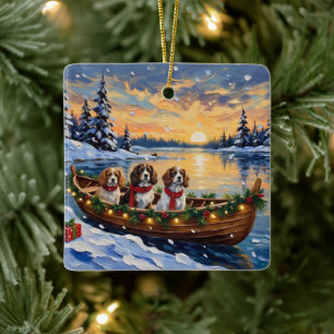 Cavalier King Charles Spaniel Christmas Boat Ceramic Ornament