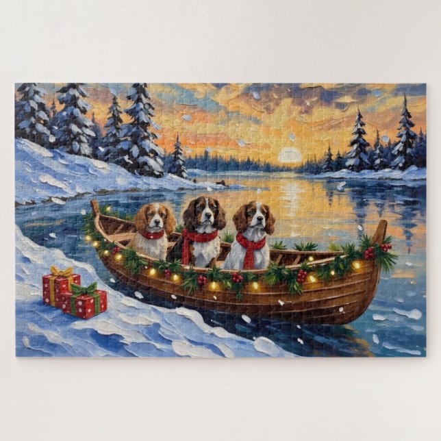 Cavalier King Charles Spaniel Christmas Boat Jigsaw Puzzle (Horizontal)