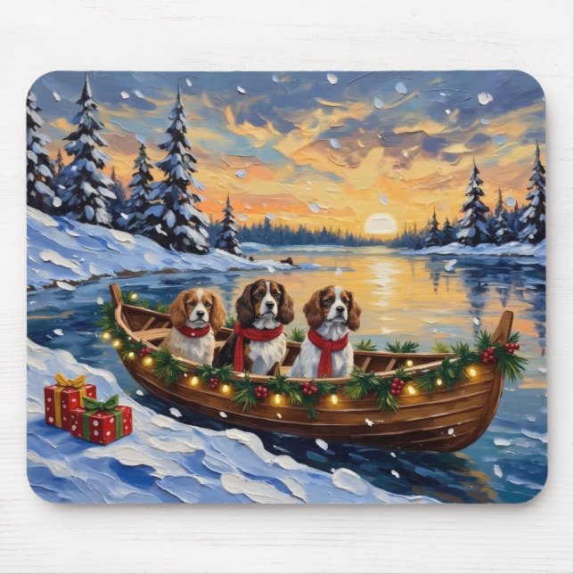 Cavalier King Charles Spaniel Christmas Boat Mouse Pad (Front)