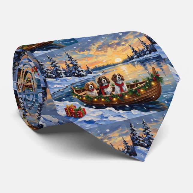 Cavalier King Charles Spaniel Christmas Boat Neck Tie (Rolled)