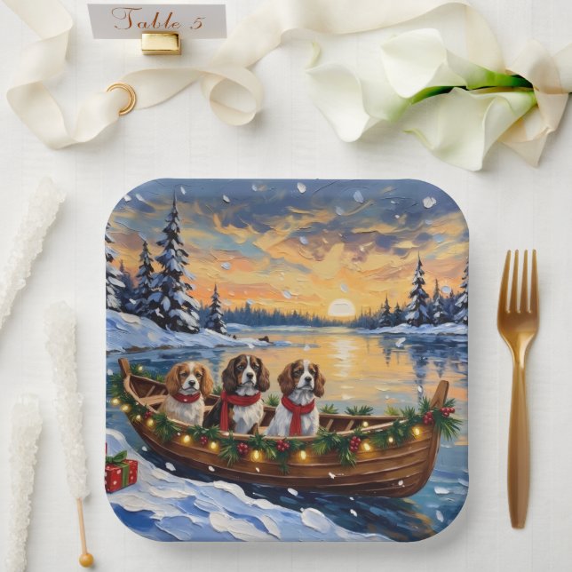 Cavalier King Charles Spaniel Christmas Boat Paper Plates (Wedding)