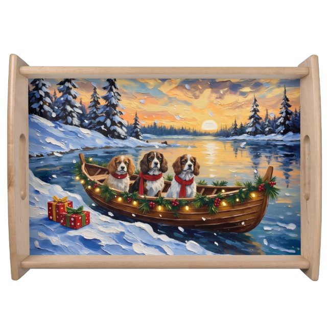 Cavalier King Charles Spaniel Christmas Boat Serving Tray (Front)