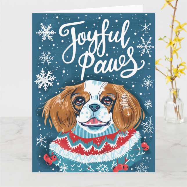 Cavalier King Charles Spaniel Christmas Card (Yellow Flower)