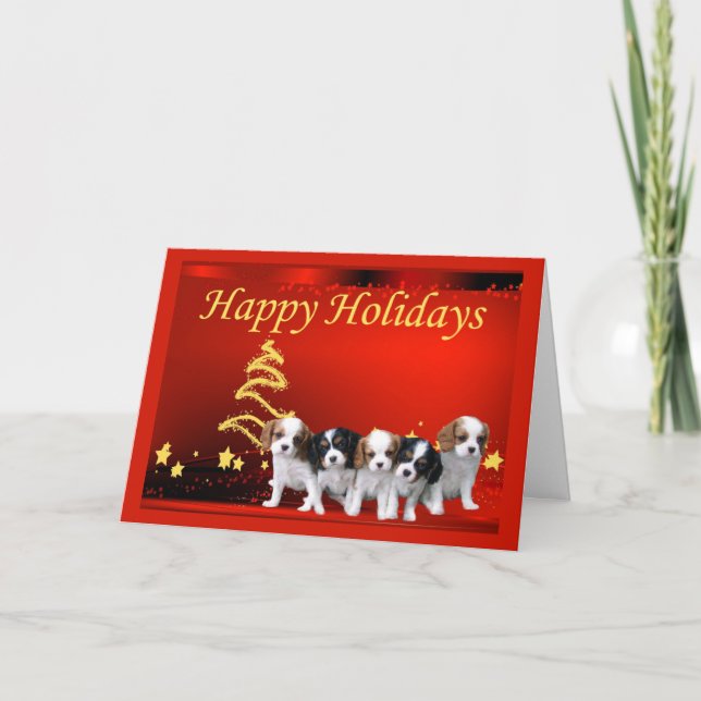 Cavalier King Charles Spaniel Christmas Card Stars (Front)