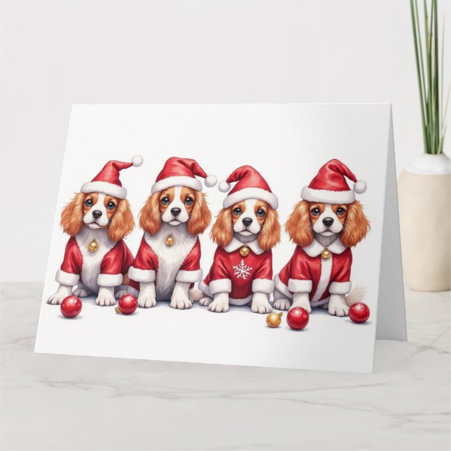 Cavalier King Charles Spaniel Christmas Dress Card (Front)