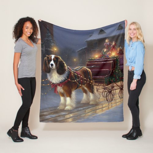 Cavalier King Charles Spaniel Christmas Festive  Fleece Blanket