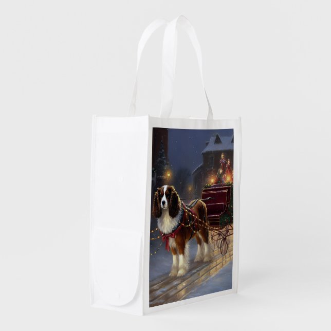 Cavalier King Charles Spaniel Christmas Festive  Grocery Bag (Front Side)