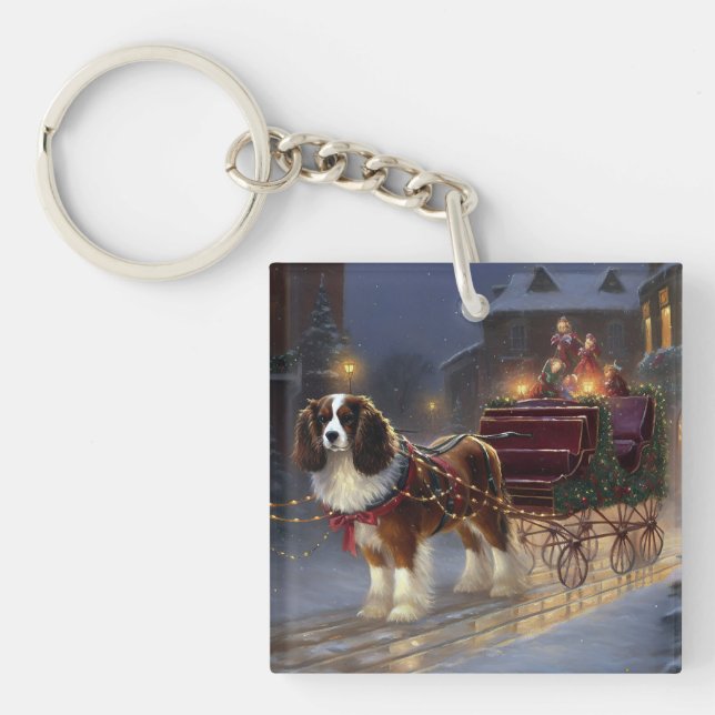 Cavalier King Charles Spaniel Christmas Festive  Keychain (Front)