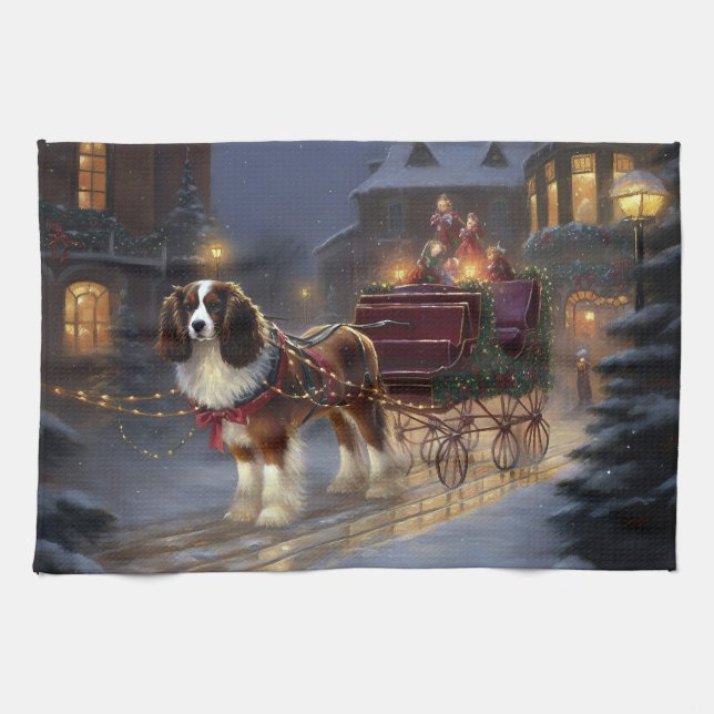 Cavalier King Charles Spaniel Christmas Festive  Kitchen Towel (Horizontal)