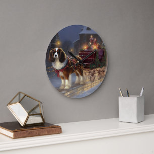 Cavalier King Charles Spaniel Christmas Festive  Large Clock
