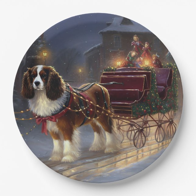 Cavalier King Charles Spaniel Christmas Festive  Paper Plates (Front)