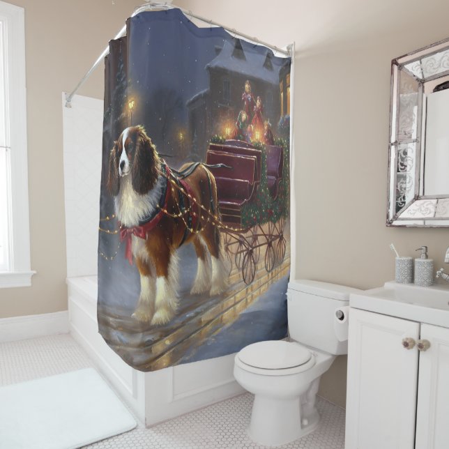 Cavalier King Charles Spaniel Christmas Festive  Shower Curtain (In Situ)