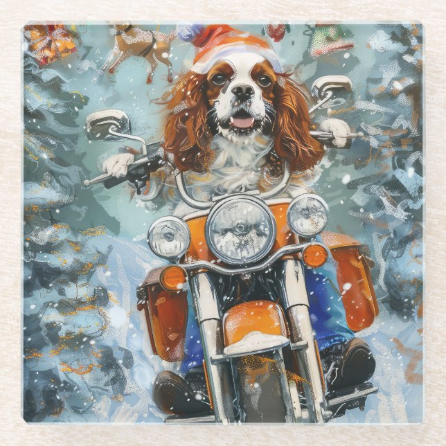 Cavalier King Charles Spaniel Christmas Glass Coaster (Front)