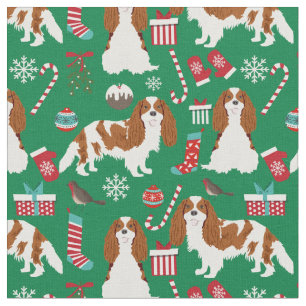 Cavalier King Charles Spaniel christmas green Fabric