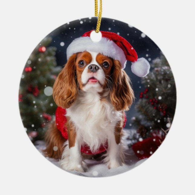 Cavalier King Charles Spaniel Christmas Keepsake Ceramic Ornament (Front)