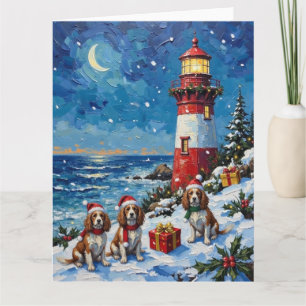 Cavalier King Charles Spaniel Christmas Lighthouse Card