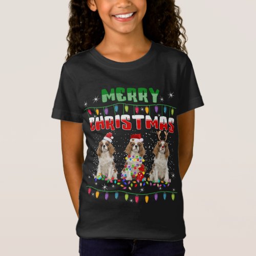 Cavalier king charles spaniel Christmas Lights Dog T_Shirt