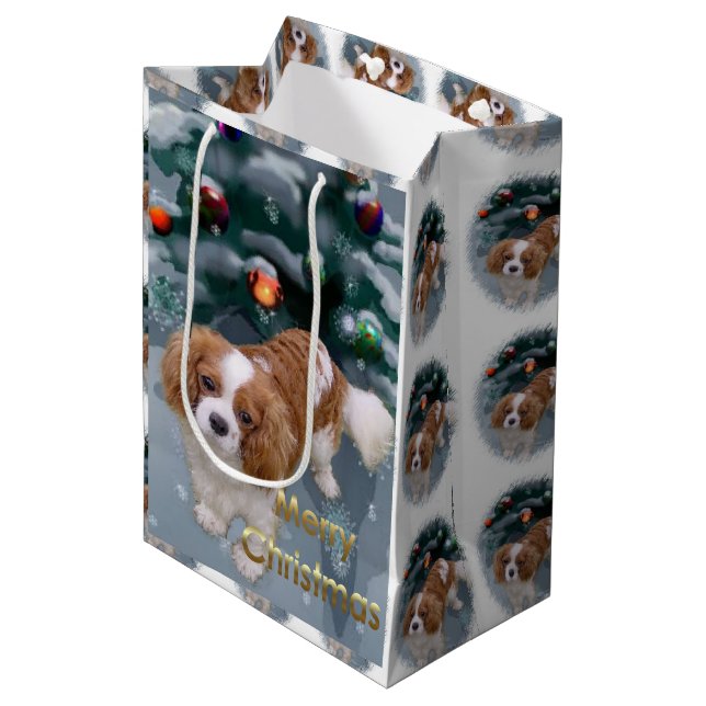 Cavalier King Charles Spaniel Christmas Medium Gift Bag (Front Angled)