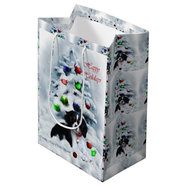 Cavalier King Charles Spaniel Christmas Medium Gift Bag (Front Angled)
