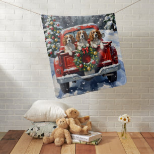 Cavalier King Charles Spaniel Christmas Red Truck Baby Blanket
