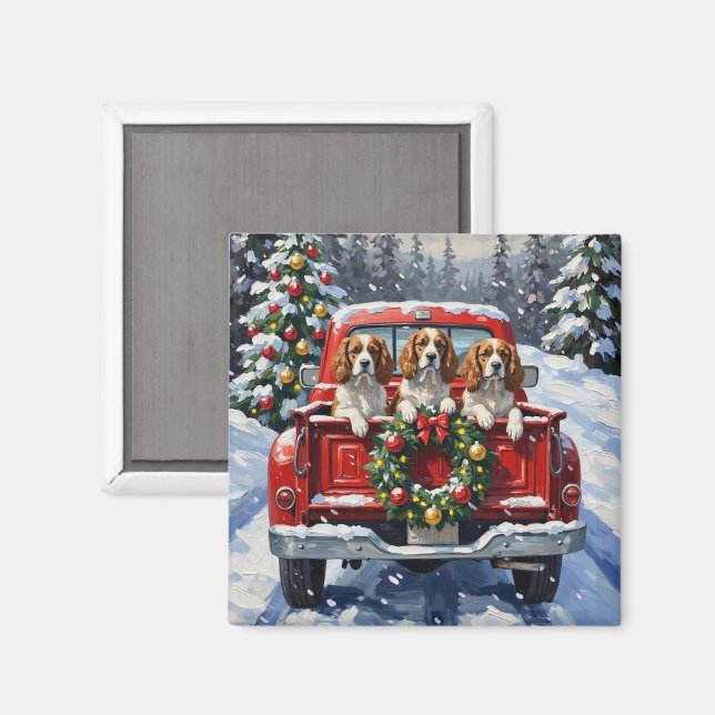 Cavalier King Charles Spaniel Christmas Red Truck Magnet (Front/Back)