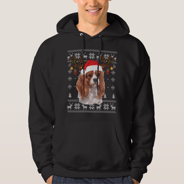 Cavalier King Charles Spaniel Christmas Reindeer P Hoodie (Front)