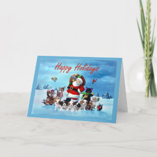 Cavalier King Charles Spaniel Christmas Santa Anim Holiday Card