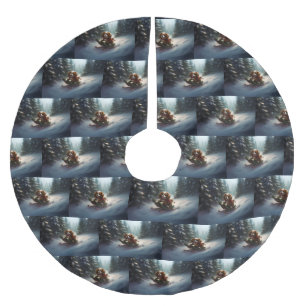 Cavalier King Charles Spaniel Christmas snow Brushed Polyester Tree Skirt