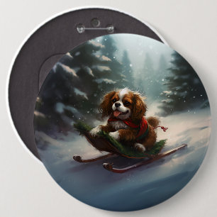 Cavalier King Charles Spaniel Christmas snow Button