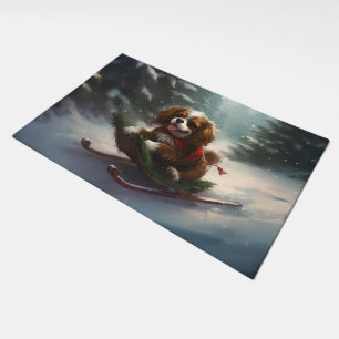 Cavalier King Charles Spaniel Christmas snow Doormat