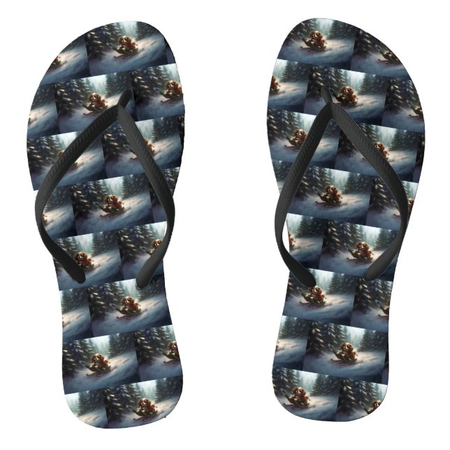 Cavalier King Charles Spaniel  Christmas snow Flip Flops (Footbed)