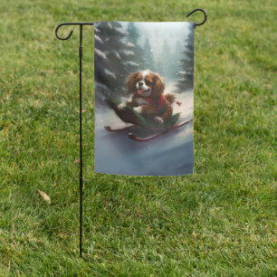 Cavalier King Charles Spaniel  Christmas snow Garden Flag