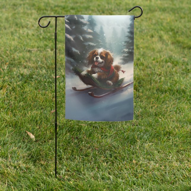 Cavalier King Charles Spaniel  Christmas snow Garden Flag (In SItu)