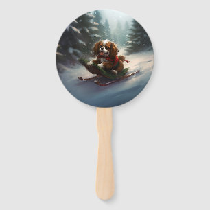 Cavalier King Charles Spaniel Christmas snow Hand Fan