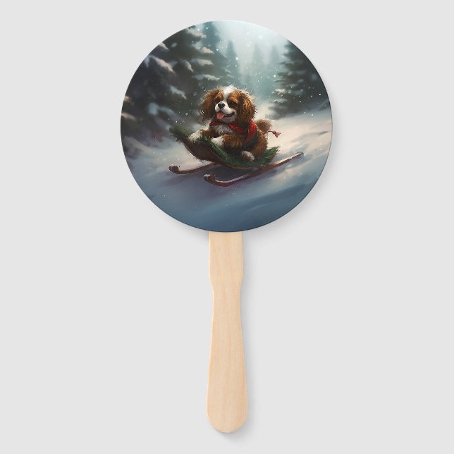 Cavalier King Charles Spaniel  Christmas snow Hand Fan (Front)