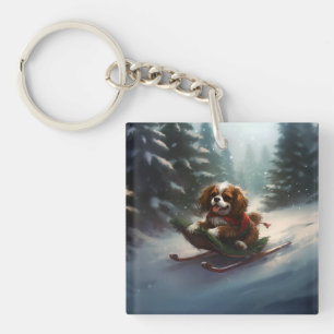 Cavalier King Charles Spaniel Christmas snow Keychain