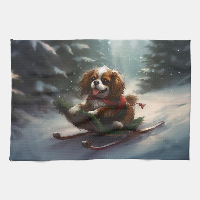 Cavalier King Charles Spaniel  Christmas snow Kitchen Towel (Horizontal)
