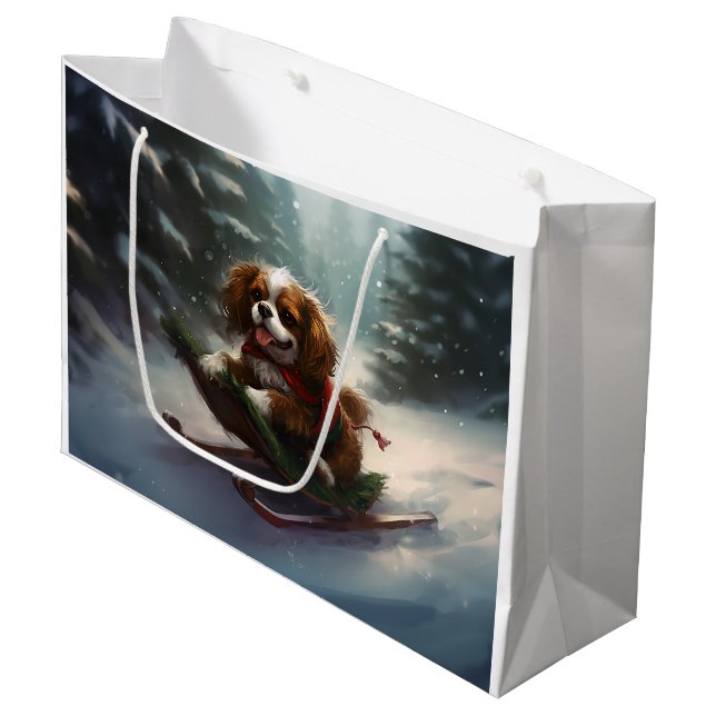 Cavalier King Charles Spaniel  Christmas snow Large Gift Bag (Front Angled)