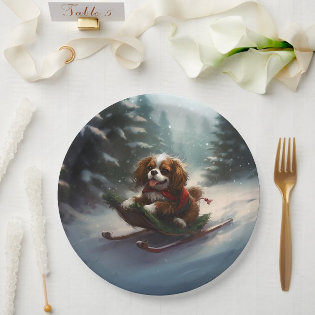 Cavalier King Charles Spaniel  Christmas snow Paper Plates (Wedding)