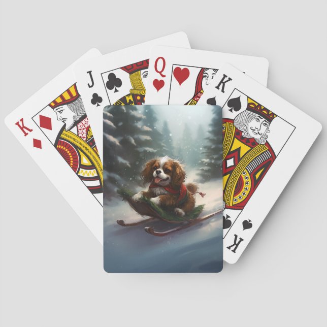 Cavalier King Charles Spaniel  Christmas snow Poker Cards (Back)